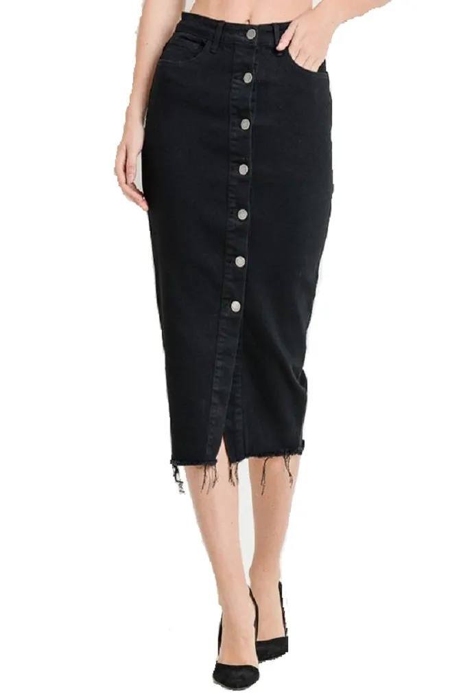 DENIM MIDI HIGH WAIST BOTTOMS UP SKIRT