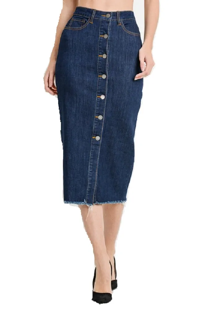 DENIM MIDI HIGH WAIST BOTTOMS UP SKIRT