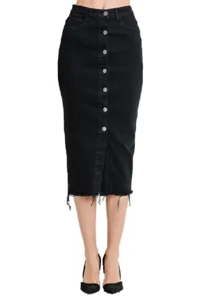 DENIM MIDI HIGH WAIST BOTTOMS UP SKIRT