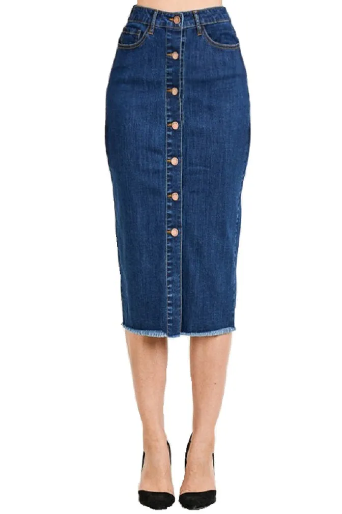 DENIM MIDI HIGH WAIST BOTTOMS UP SKIRT