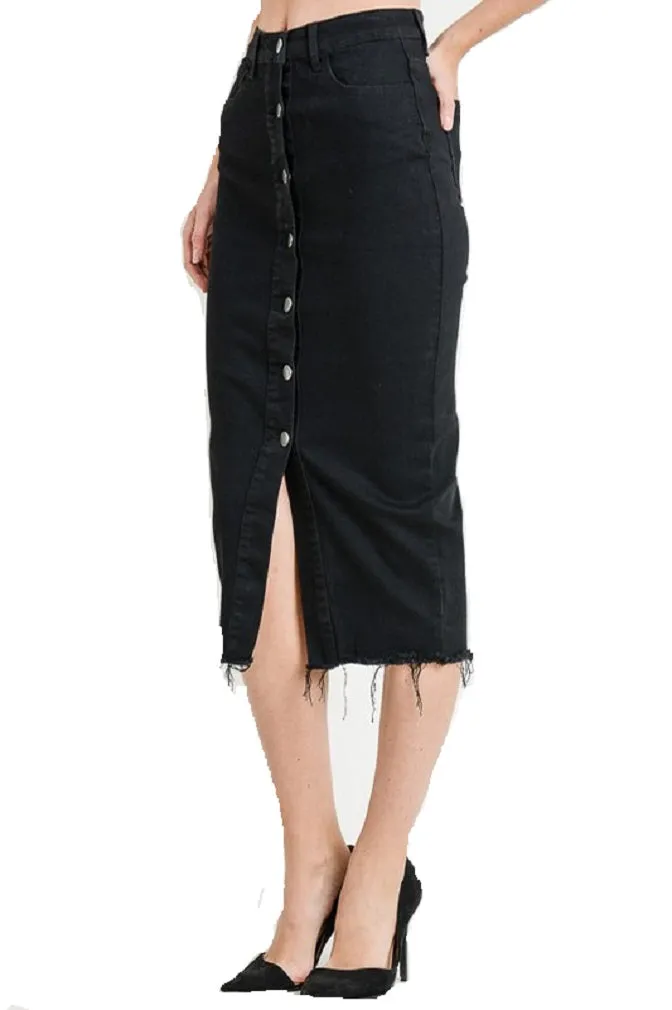 DENIM MIDI HIGH WAIST BOTTOMS UP SKIRT