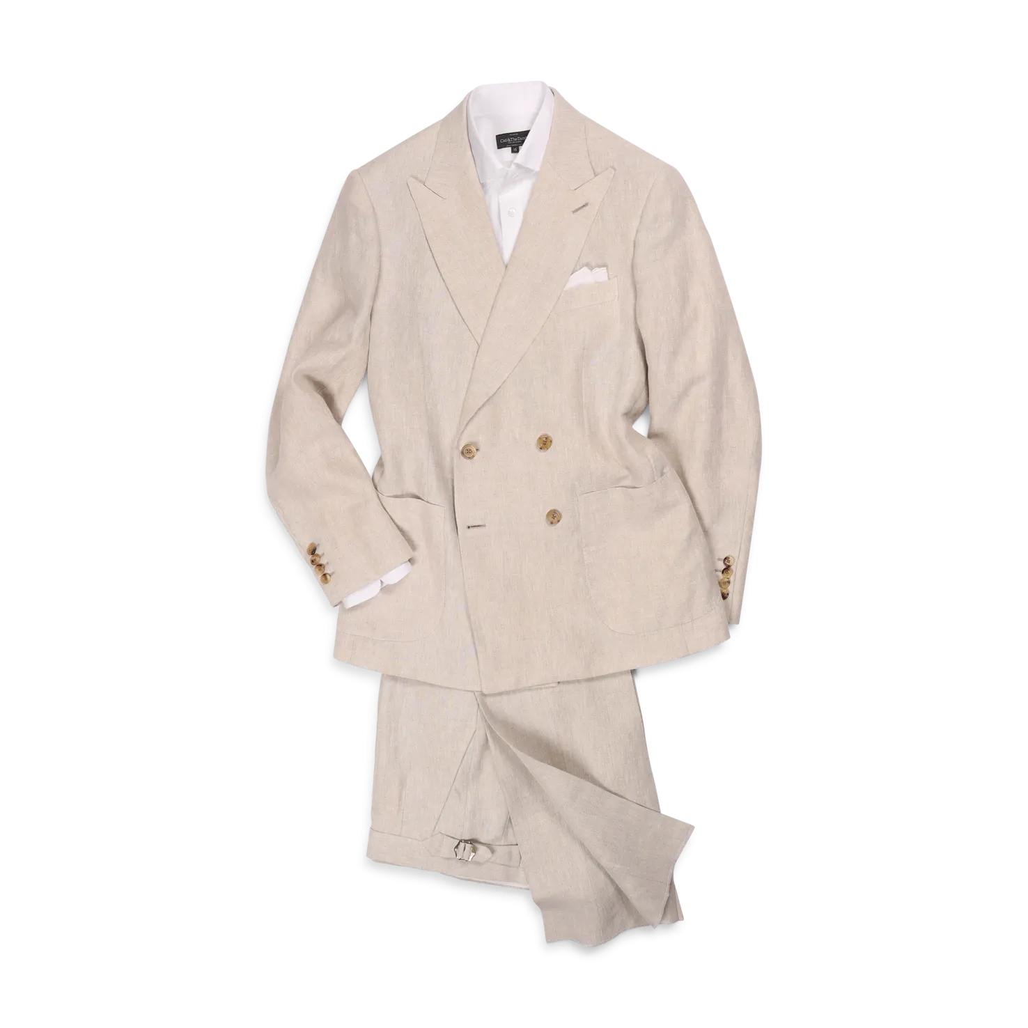 Double Breasted Peak Lapel Jacket in Natural Linen