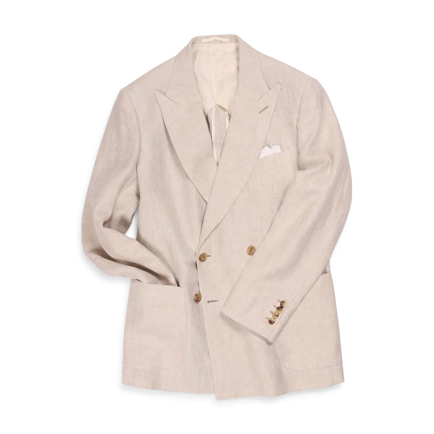 Double Breasted Peak Lapel Jacket in Natural Linen