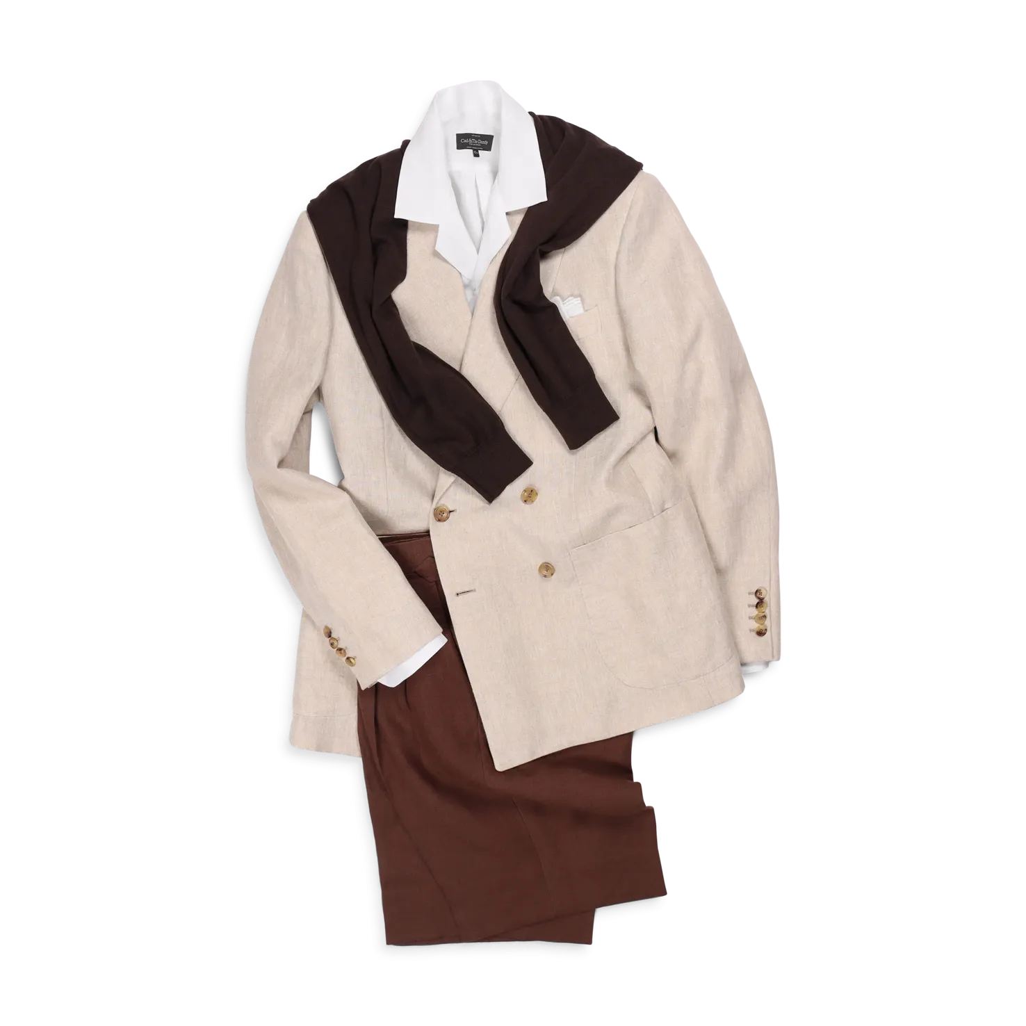 Double Breasted Peak Lapel Jacket in Natural Linen