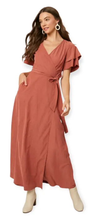 Double Layer Sleeve Wrap Maxi Dress