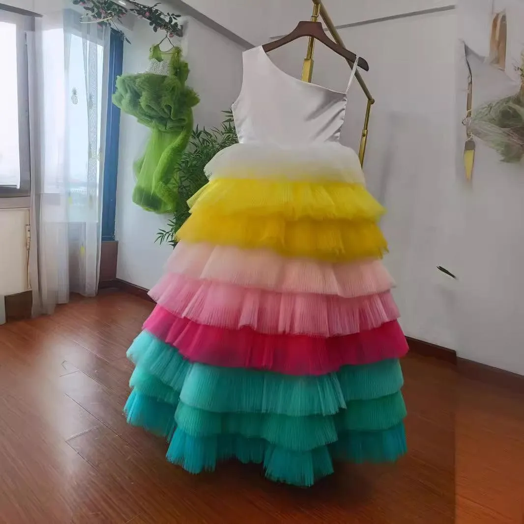 Dreamy Rainbow Princess Dress Colorful Tiered Tutu Dress for Girls Vibrant Tutu for Little Princesses