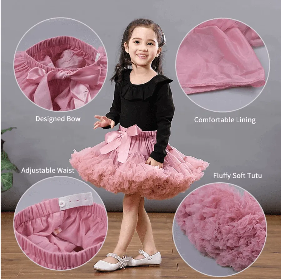 Dusty Pink Fluffy Layered Tutu Skirt -  Girls Ballerina Pettiskirt