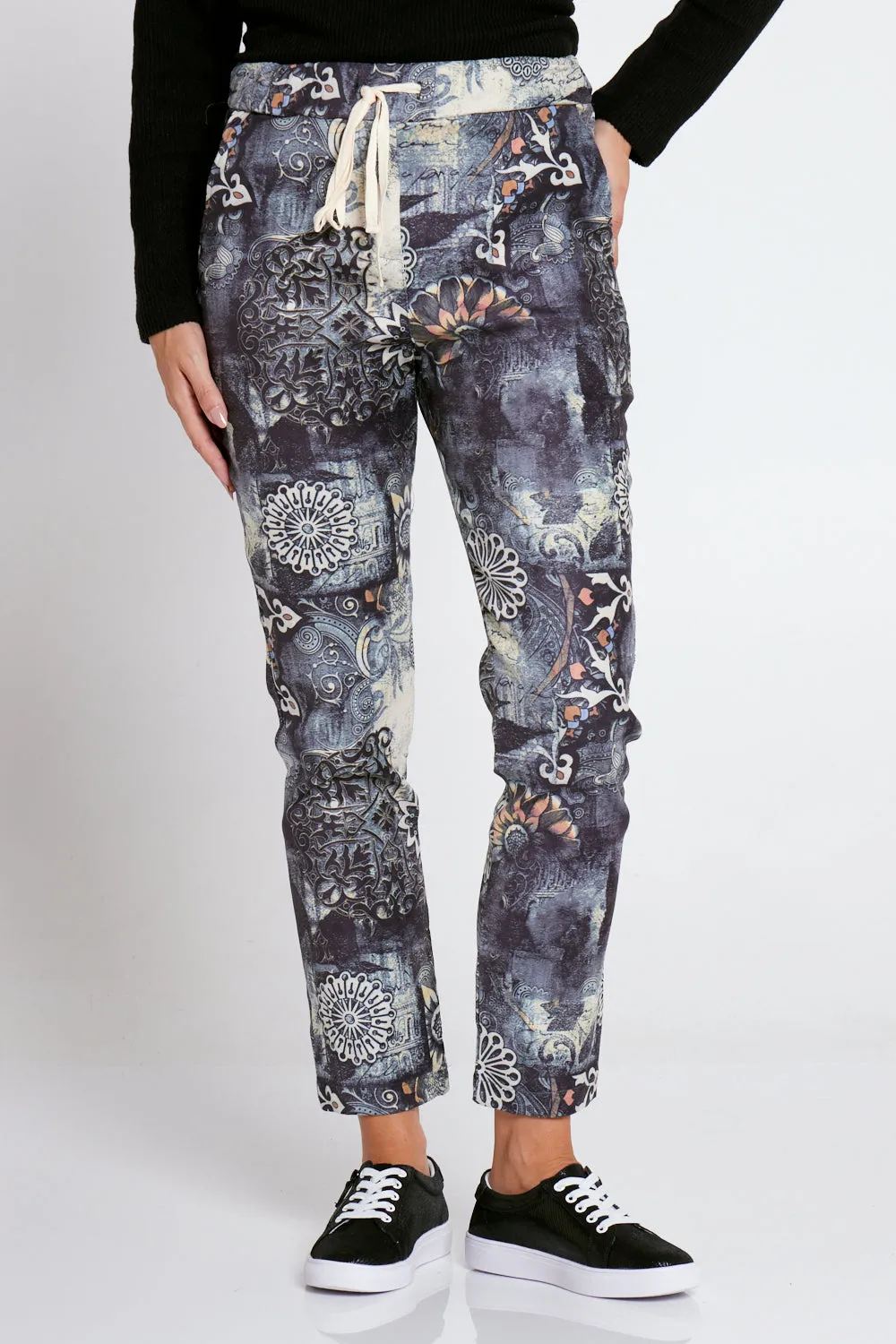 Edith Faux Suede Pants - Steam Punk Floral