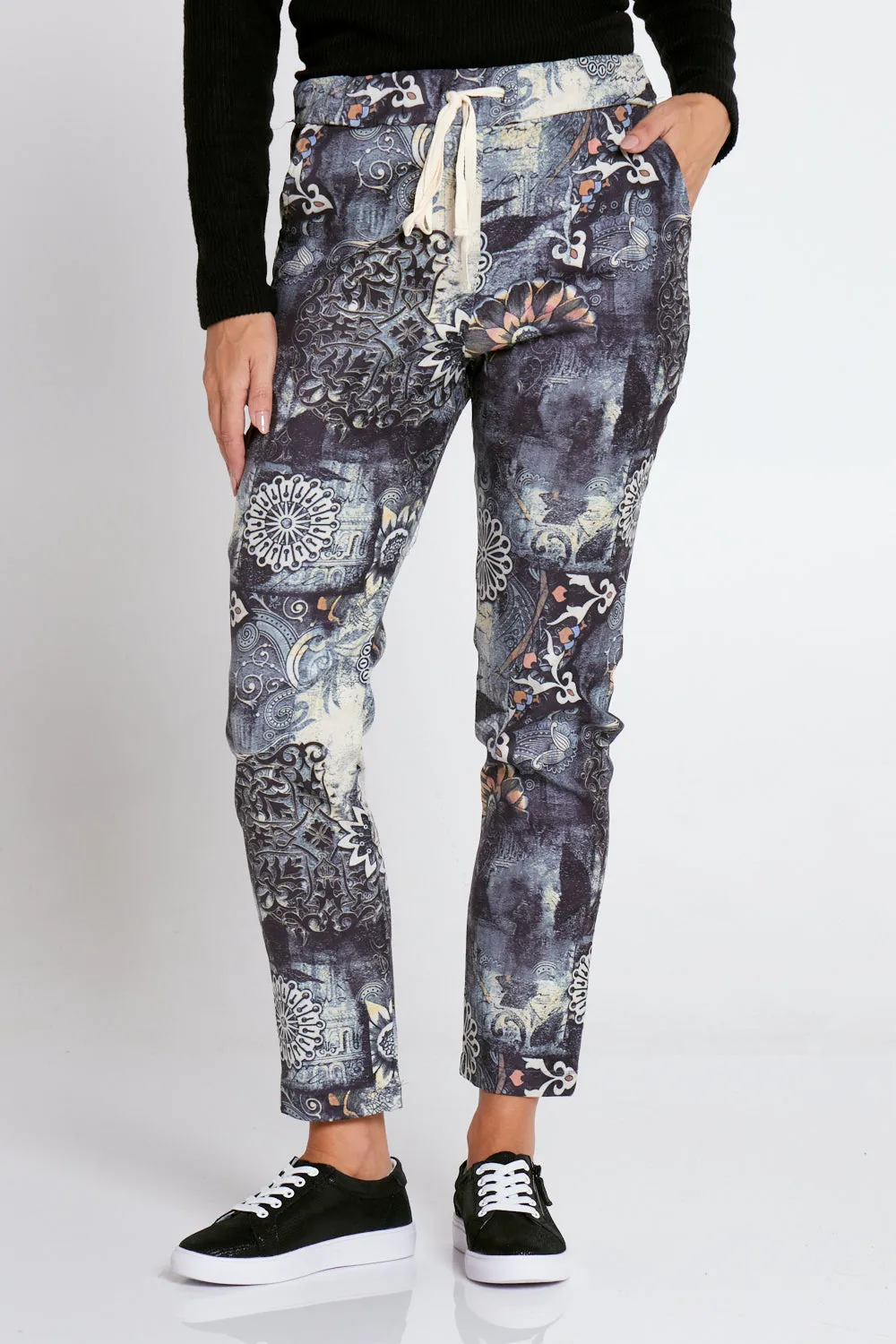 Edith Faux Suede Pants - Steam Punk Floral