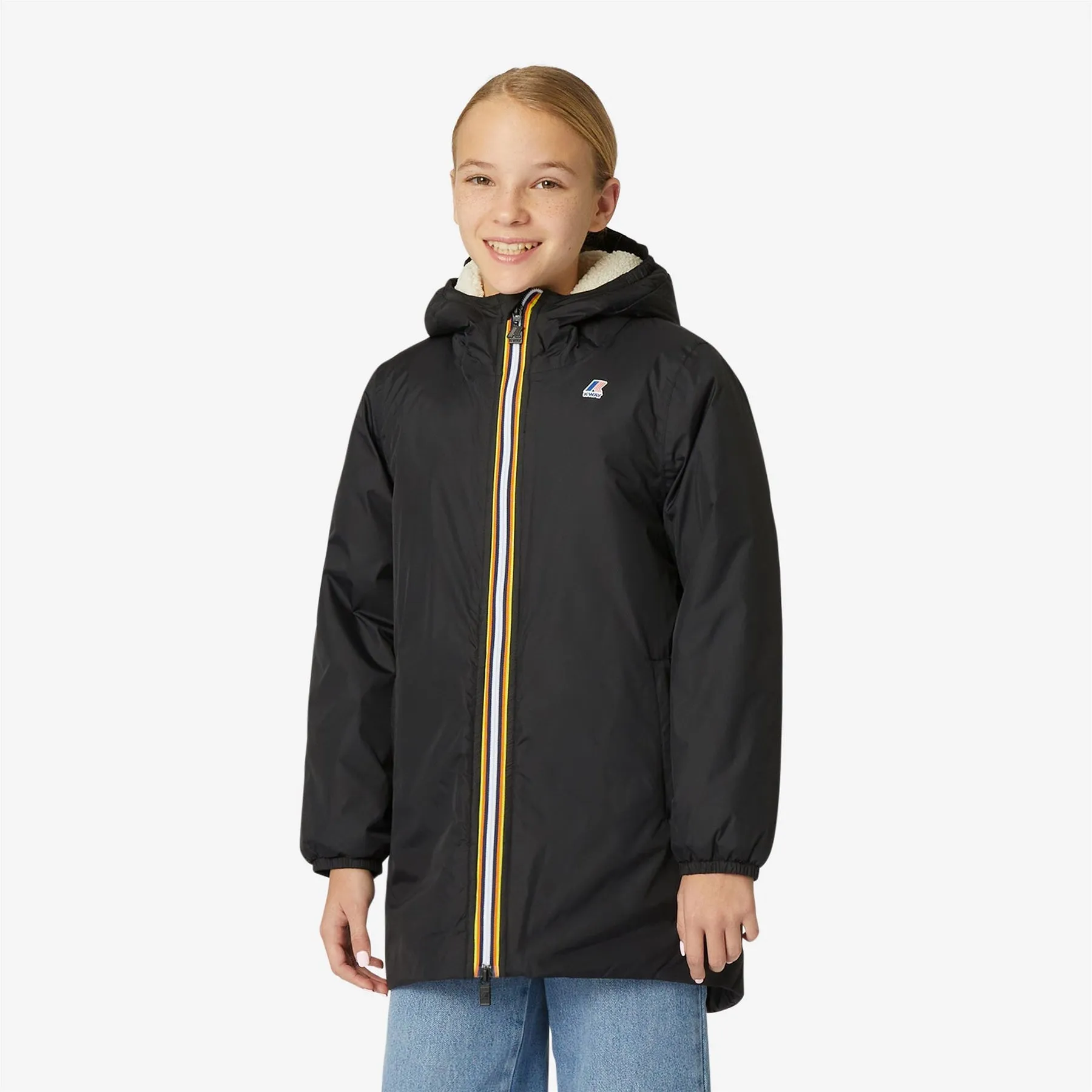 Eiffel Orsetto - Kids Sherpa Lined Waterproof Jacket in Ecru - Black Pure