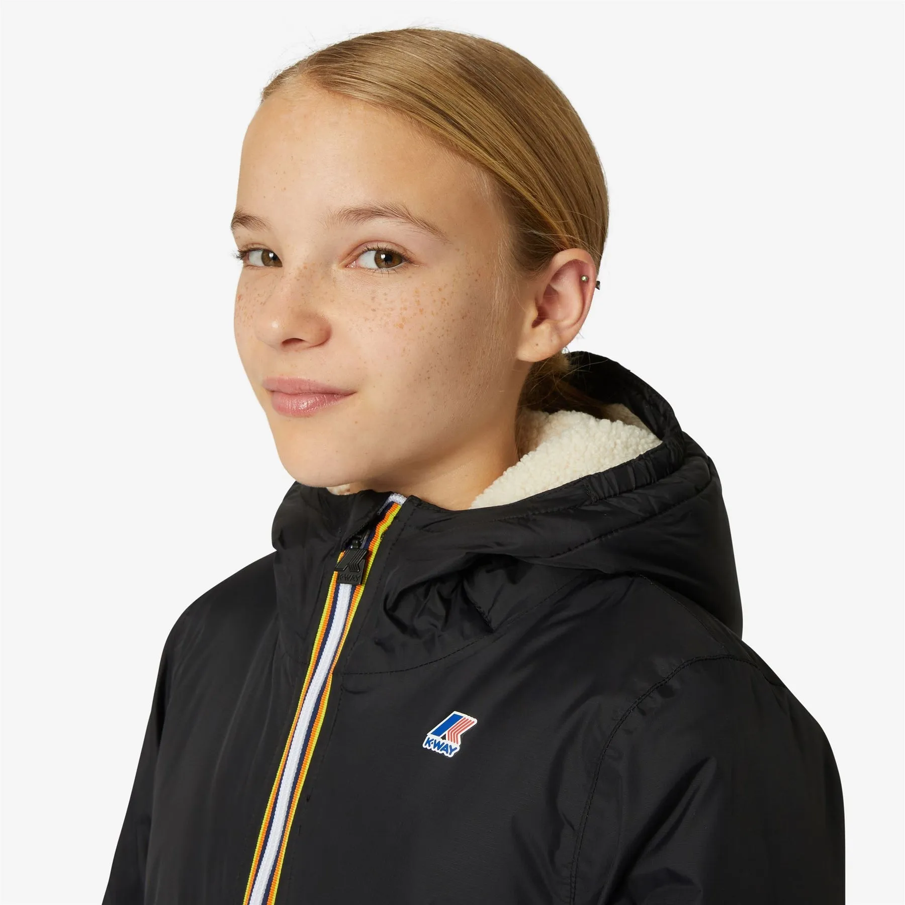 Eiffel Orsetto - Kids Sherpa Lined Waterproof Jacket in Ecru - Black Pure