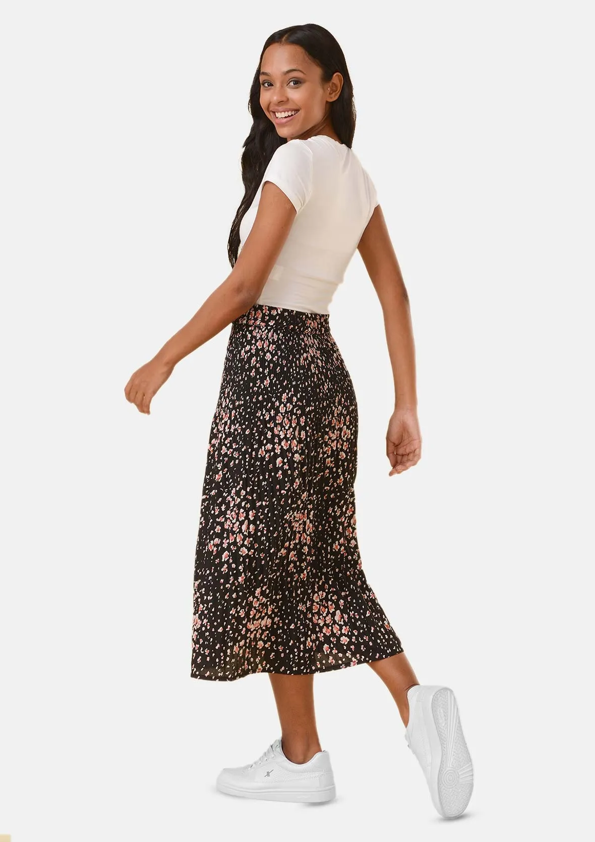 Elasticated Printed Midi Skirt