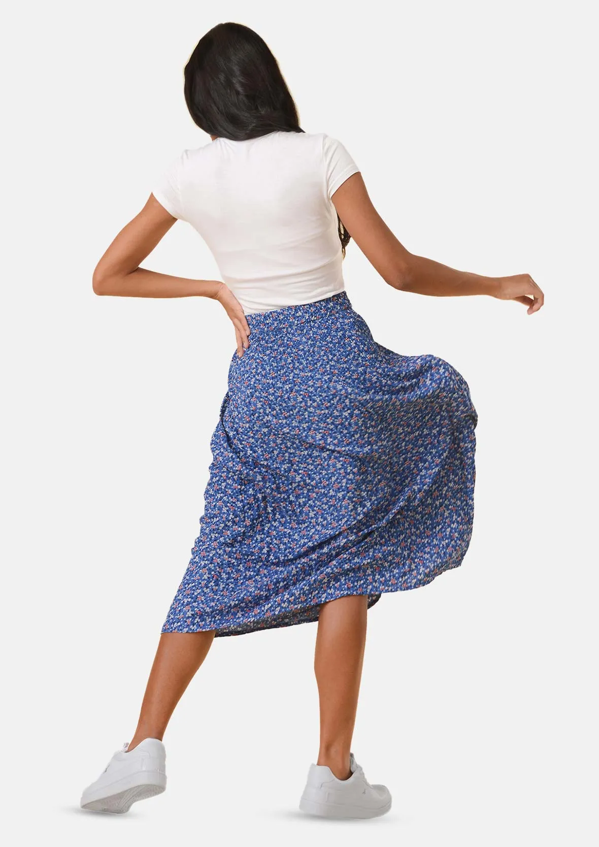 Elasticated Printed Midi Skirt