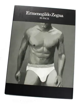 Ermenegildo Zegna Underwear White Stretch Cotton Midi Brief 2 Pack M