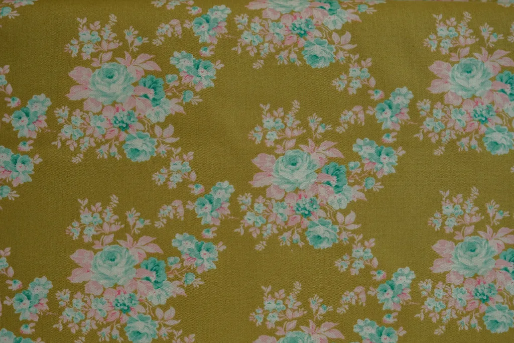 Fabric from Tilda, Harvest Collection, Autumn Rose Green 481502