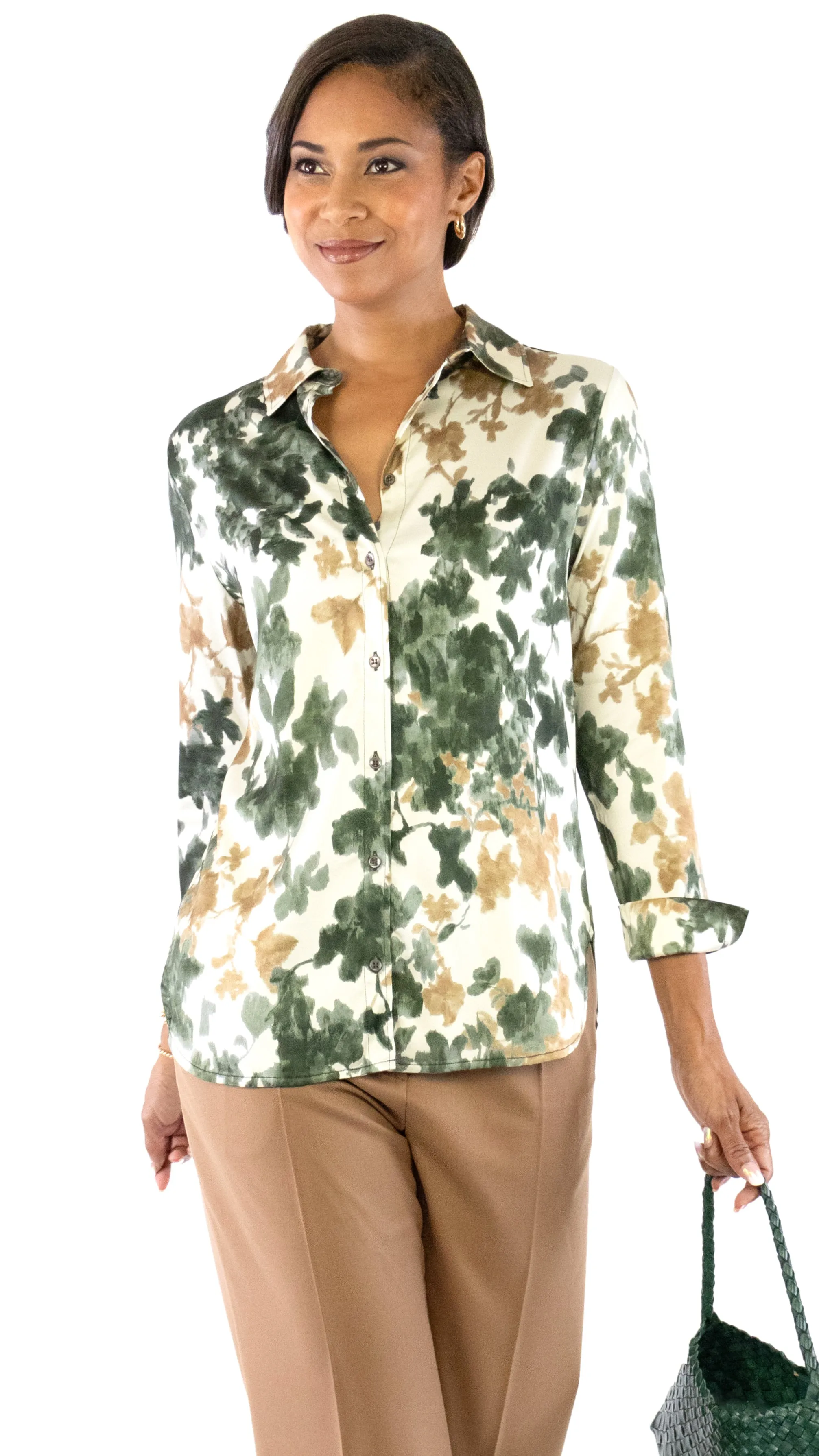 Fall Floral Camicia Blouse - Cream / Grey / Brown