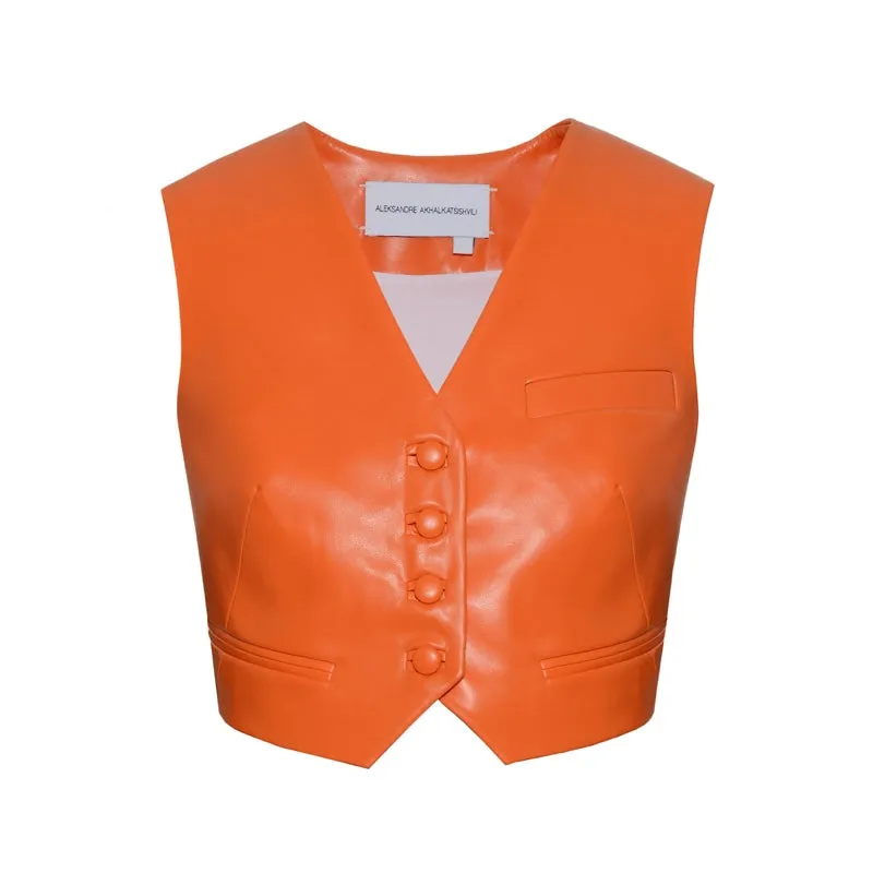 Faux Leather Cropped Vest