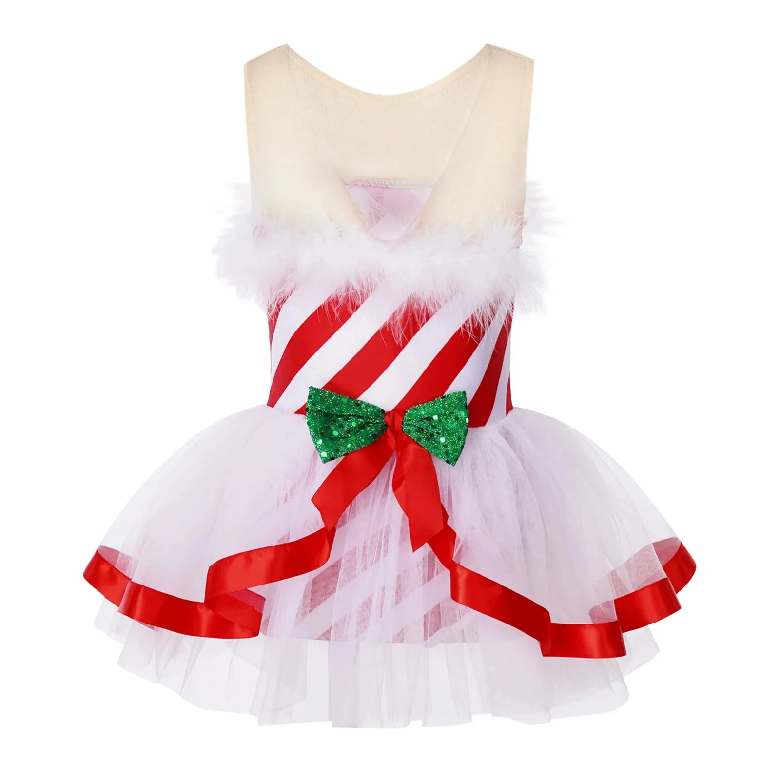 Girls Ballerina Costumes Sequins Striped Baton Twirling Leotard Dress