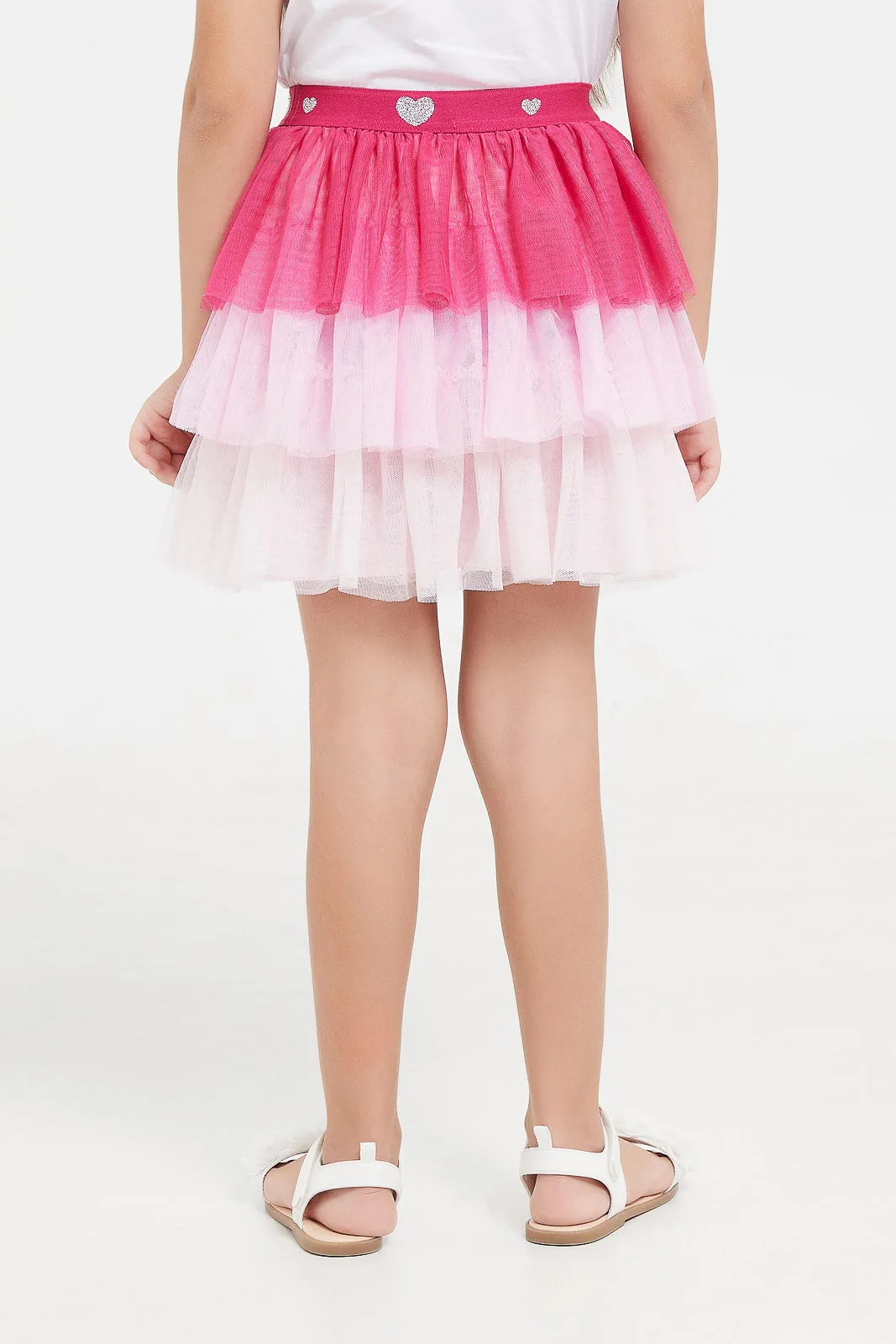 Girls Pink 3 Layered Mesh Skirt