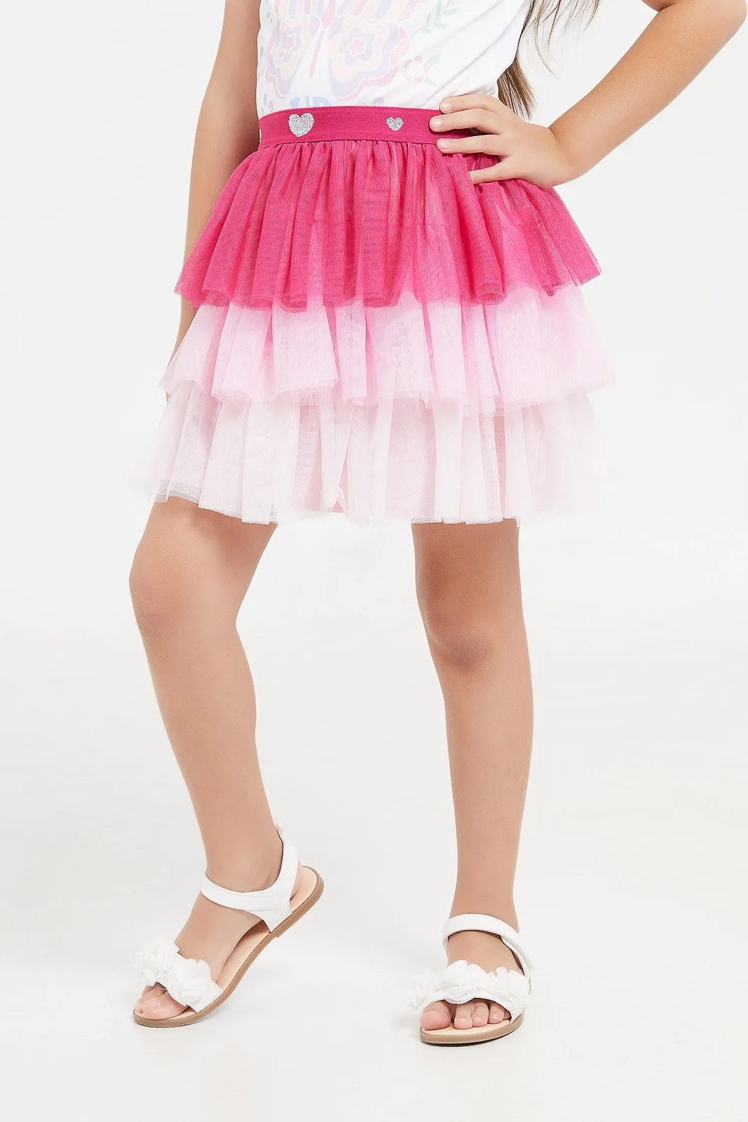 Girls Pink 3 Layered Mesh Skirt