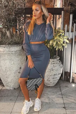 Grey Cropped Jumper and Skirt Co-ord - Heidi