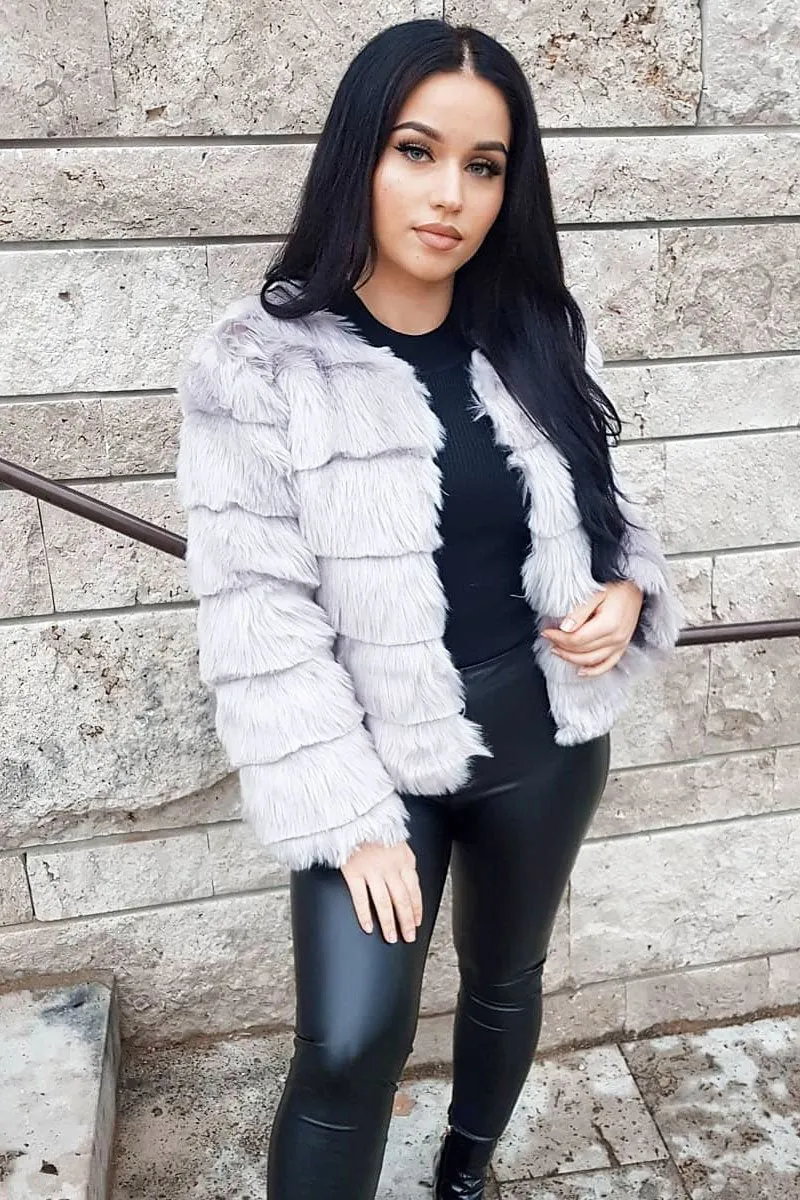 Grey Faux Fur Jacket - Estelle