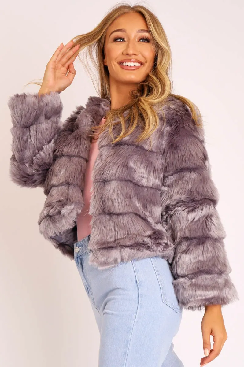 Grey Faux Fur Jacket - Estelle