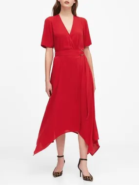 Handkerchief-Hem Wrap Dress in Ultra Red