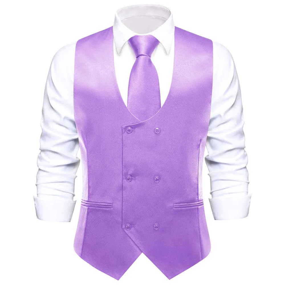 Hi-Tie Bright Ube Purple Solid U-Neck Double-Breasted Vest Set