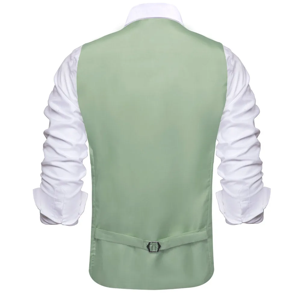 Hi-Tie Laurel Green Solid U-Neck Double-Breasted Vest Set