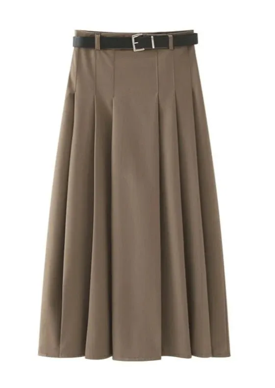 HIGH WAIST PLEATED MIDI A-LINE SKIRT