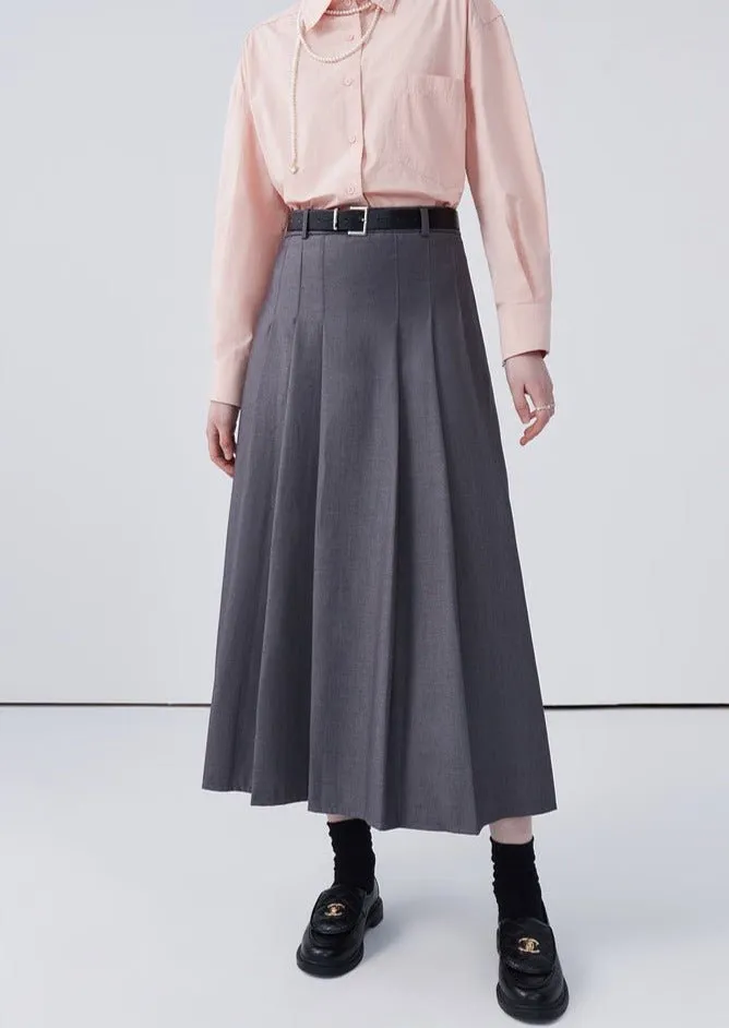 HIGH WAIST PLEATED MIDI A-LINE SKIRT