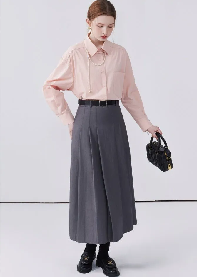 HIGH WAIST PLEATED MIDI A-LINE SKIRT