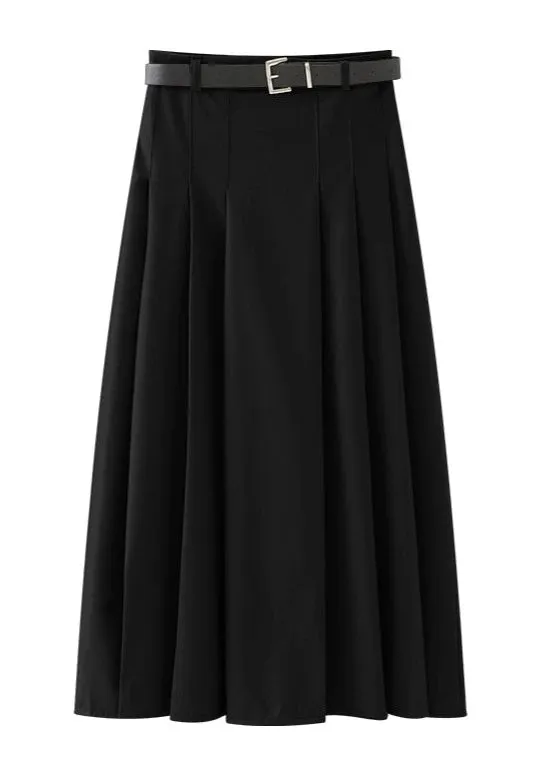 HIGH WAIST PLEATED MIDI A-LINE SKIRT