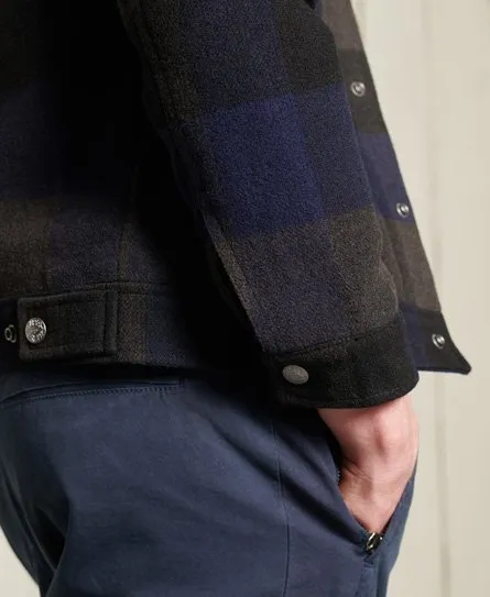 Highwayman Wool Sherpa Trucker Jacket (Navy Check)