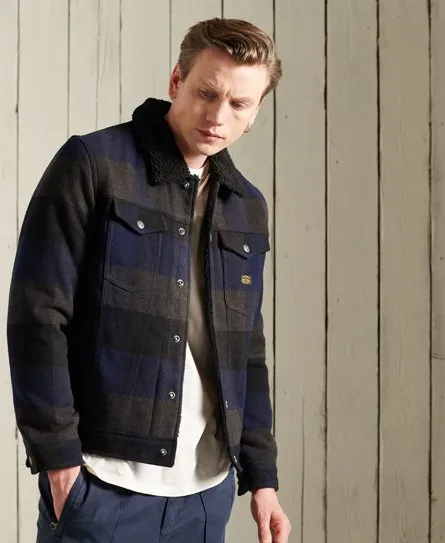 Highwayman Wool Sherpa Trucker Jacket (Navy Check)