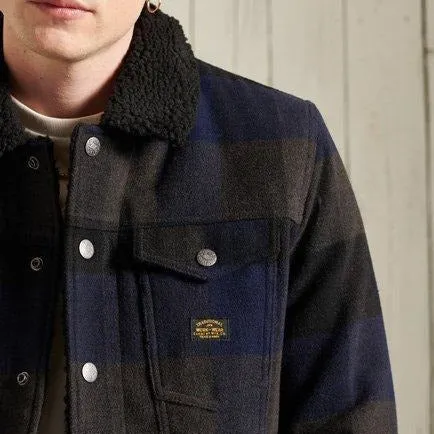 Highwayman Wool Sherpa Trucker Jacket (Navy Check)