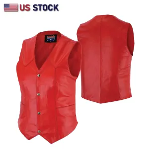 HL14500RED Ladies Women soft leather Red biker motorcycle vest black concealed carry