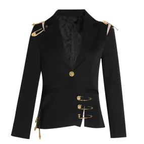 Hollow Out Pin Spliced Jacket Blazer