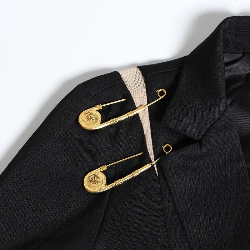 Hollow Out Pin Spliced Jacket Blazer