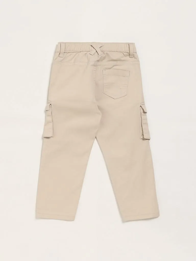 HOP Kids Solid Beige Cargo Chinos