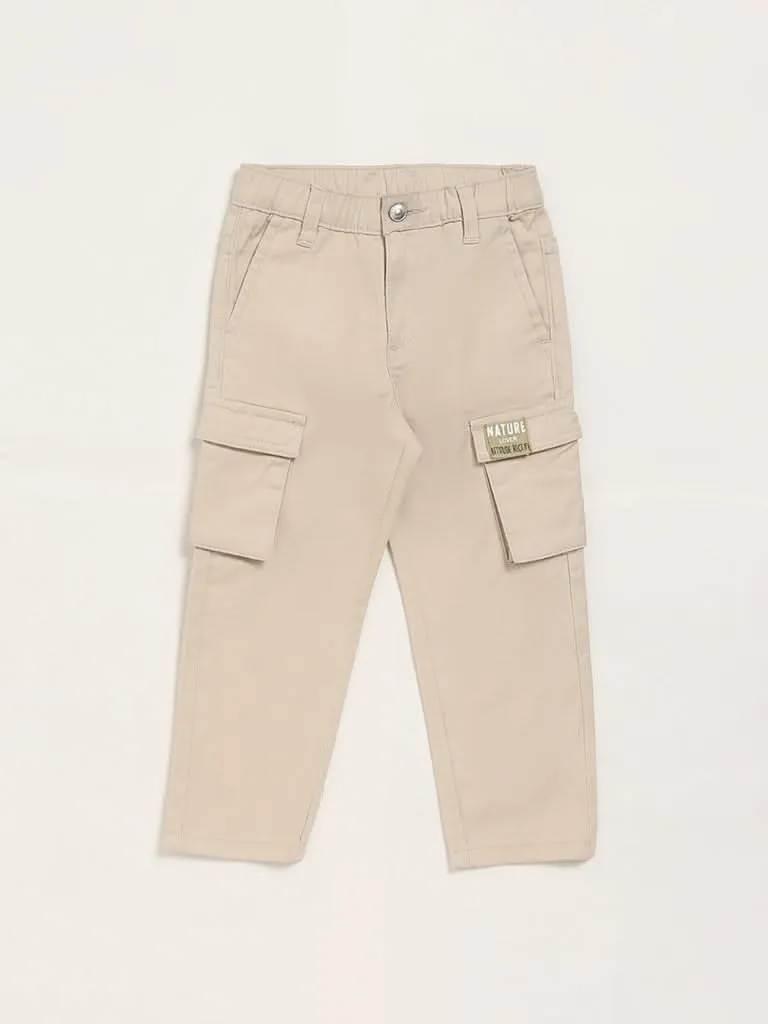 HOP Kids Solid Beige Cargo Chinos