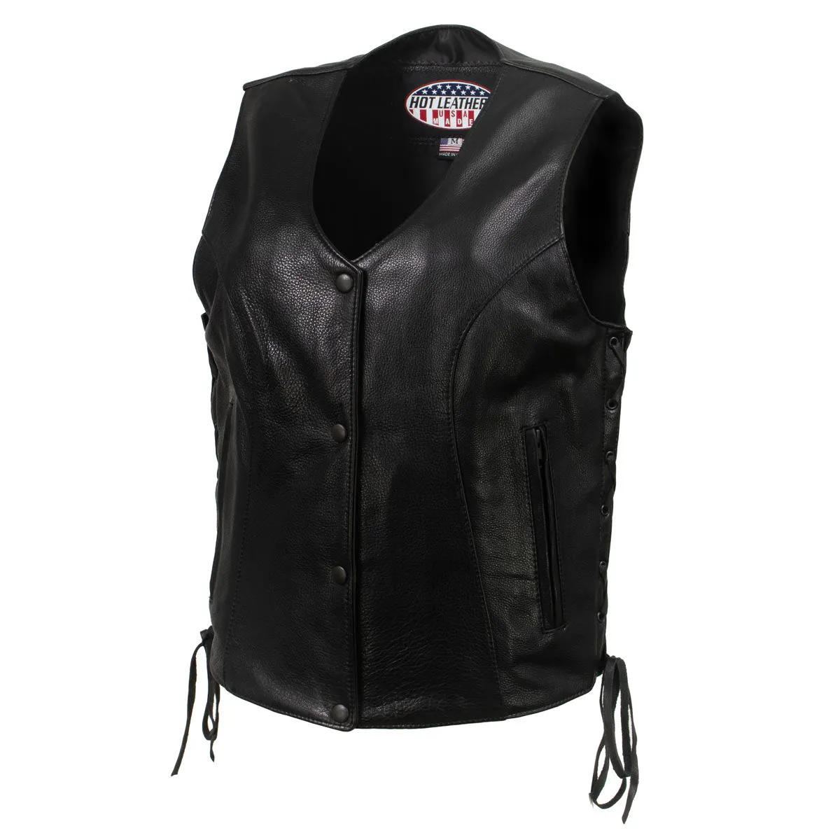 Hot Leathers VSL5002 USA Made Women's 'Kitten' Black Leather Motorcycle Vest with Side Laces