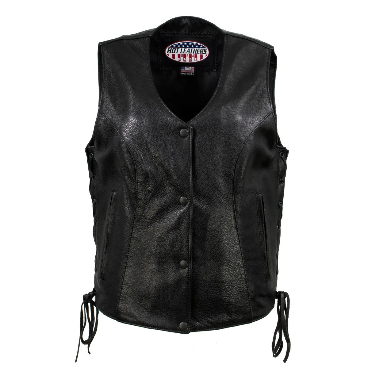 Hot Leathers VSL5002 USA Made Women's 'Kitten' Black Leather Motorcycle Vest with Side Laces