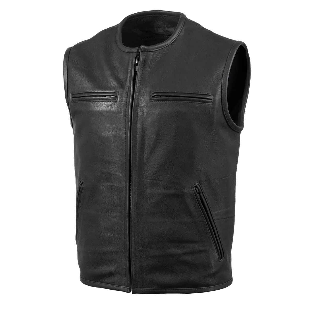 Hot Leathers VSM5001 USA Made Men's 'Steerhide' Black Premium Leather Club Style Vest