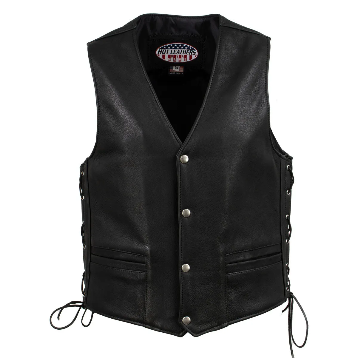 Hot Leathers VSM5003 USA Made Men's 'Gaucho' Black Extra Long Back Premium Steerhide Leather Vest