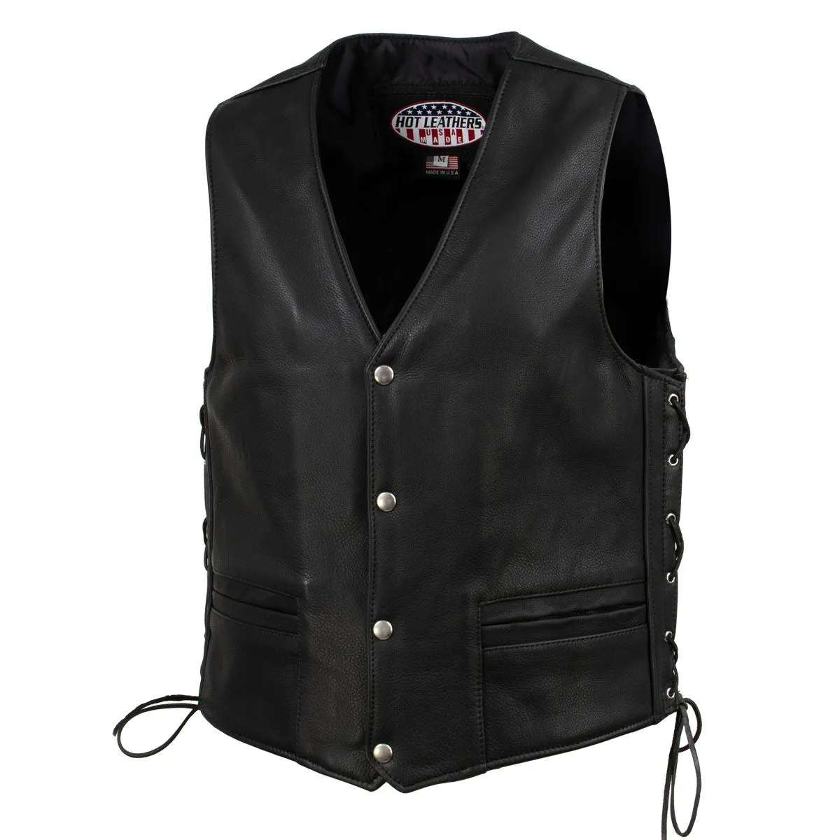 Hot Leathers VSM5003 USA Made Men's 'Gaucho' Black Extra Long Back Premium Steerhide Leather Vest