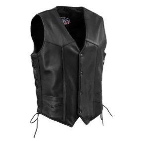 Hot Leathers VSM5008 USA Made Men's 'Buster' Black Side Lace Premium Leather Vest