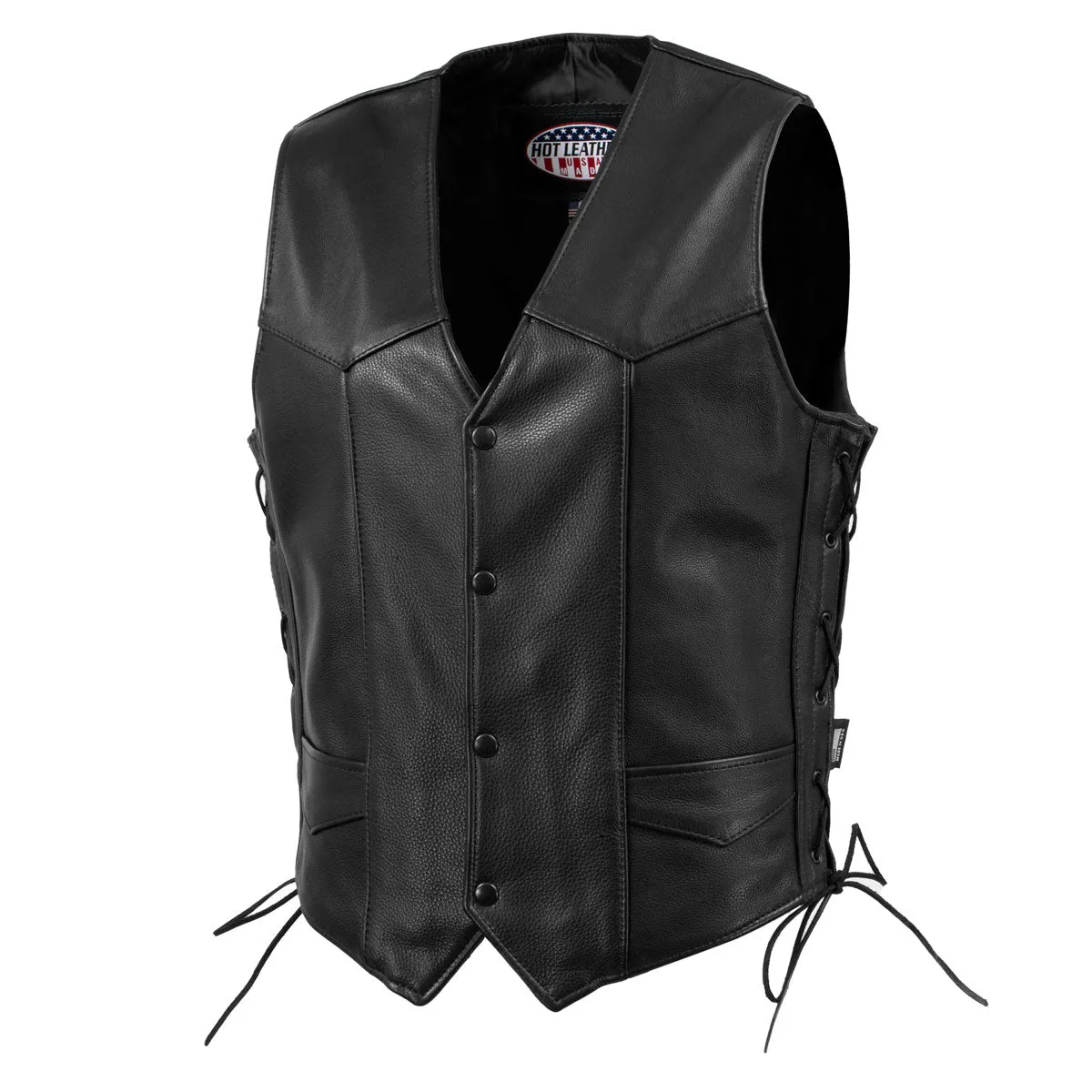 Hot Leathers VSM5008 USA Made Men's 'Buster' Black Side Lace Premium Leather Vest