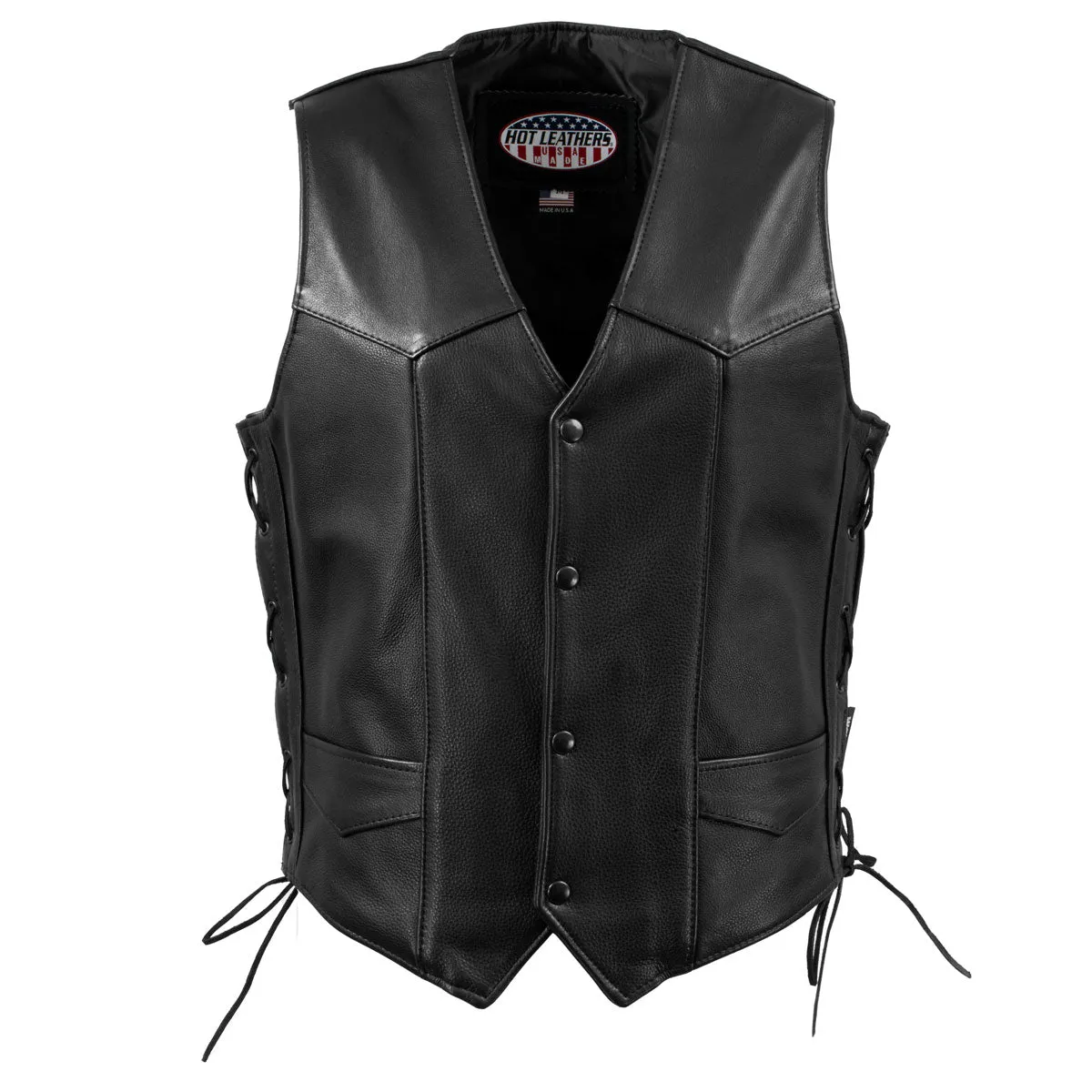 Hot Leathers VSM5008 USA Made Men's 'Buster' Black Side Lace Premium Leather Vest